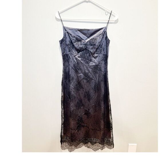Ellie tahari lace satin slip dress blue black - Picture 1 of 4